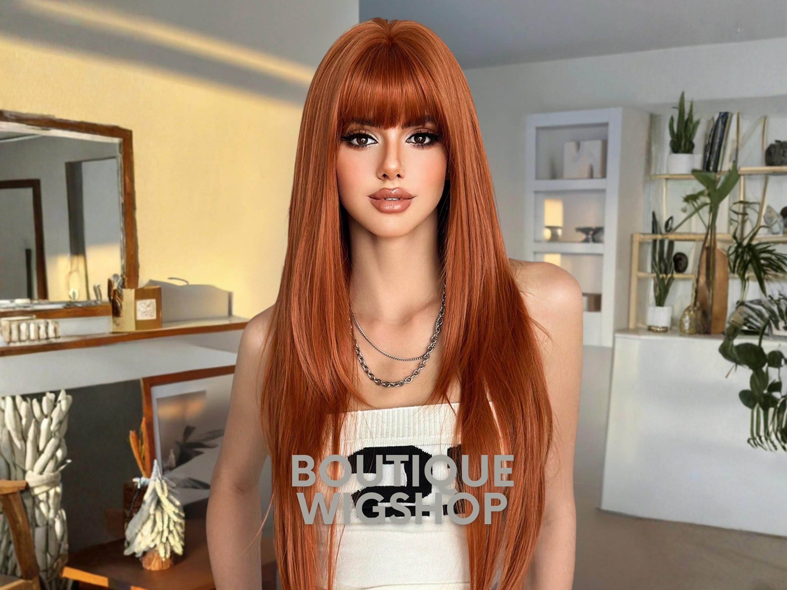 Ginger Copper Straight Wig with Bangs Synthetic Heat-Resistant Hair