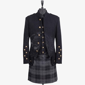 Men's Custom Solid Black with round brass buttons Jacket-Handcrafted Traditional Scottish Highland Wear