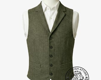 Chaleco Argyll de tweed de espiga verde Lovat para hombre - Chaleco clásico de traje de las Tierras Altas escocesas
