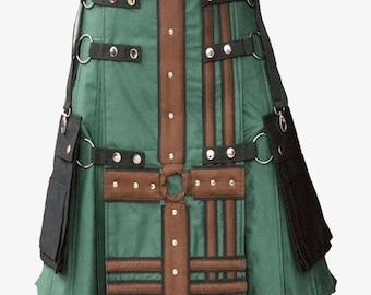 Hunter Green With Brown Medieval Modern Hybrid Kilt