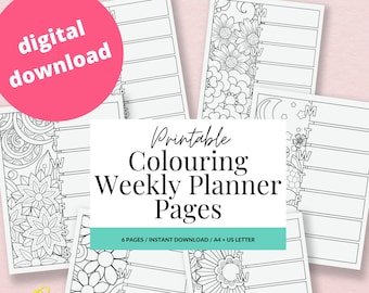 Colouring Weekly Planner - Printable Planner Page - Adult Colouring - Colouring Schedule - Floral Colouring - A4/US Letter Digital Download