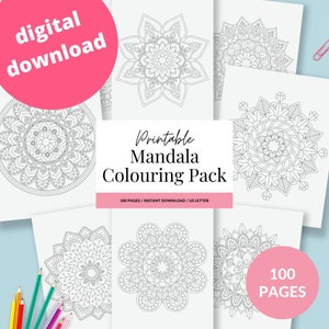 Printable Mandala Colouring Pages | Mandala Adult Colouring Pages | 100 Mandalas | PDF Digital Download | Colouring Pages Printable