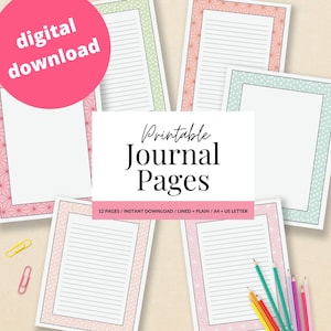 Cancelleria stampabile a righe e vuota con bordi - Carta per appunti stampabile - Pagine di diario a righe - Pagina di diario vuota stampabile - Lettera USA A4
