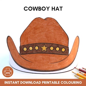 Cowboy Hat Paper Crown, Printable Kids Craft, Wild West Costume Party Favor, Coloring Craft for Kids, DIY Costume, Birthday Activity
