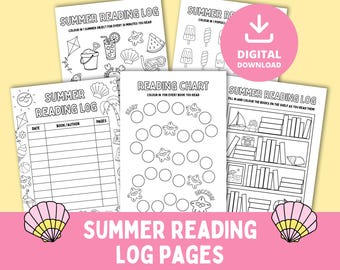 Summer Reading Log, Book Chart for Kids, Printable Reading Chart, Reading Challenge, Book Tracker, Coloring Sheets, Vacation Workbook