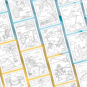 Pu&ograve; includere: Un set di 16 pagine da colorare in bianco e nero che rappresentano diverse scene di spiaggia. Ogni pagina presenta una scena di spiaggia diversa con palme, castelli di sabbia, ombrelloni e altri elementi legati alla spiaggia. Queste pagine da colorare sono perfette per adulti e bambini che amano colorare.