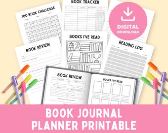 Book Journal Planner, Printable Reading Tracker Journal, Reading Log, Book Tracker, Reading Planner, Reading Journal Printable, Book Review