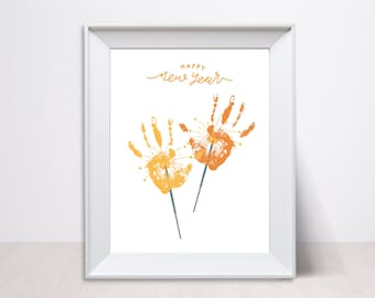 New Year Handprint Craft, Sparkler Handprint Craft, Handprint Art, Toddler Preschool Baby, New Year Craft, New Years Handprint Printable