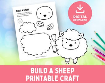 Build A Sheep, Printable Craft, Cut & Paste Lamb, Spring Farm, Farmyard Animal, Colouring Page, Easter Crafts, Kids Activity, PDF Template