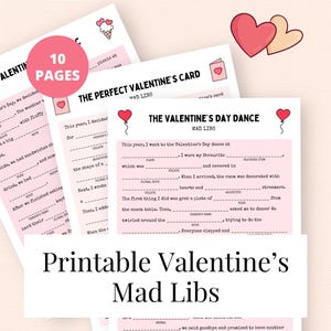 Valentine Mad Libs, gioco stampabile, Mad Lib PDF, storia di San Valentino, spazi vuoti da riempire, giochi per feste in classe, scheda di attività per bambini