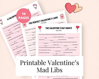 Valentine Mad Libs, Printable Game, Mad Lib PDF, Valentine's Day Story, Fill-In-The-Blanks, Classroom Party Games, Kids Activity Worksheet