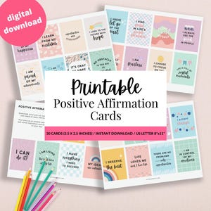 Positive Affirmation Cards, Printable Self Care Card Deck, Inspirational Manifestation Mindfulness Quote Cards, Vision Board Printables