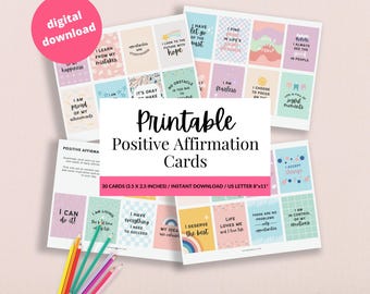 Positive Affirmation Cards, Printable Self Care Card Deck, Inspirational Manifestation Mindfulness Quote Cards, Vision Board Printables
