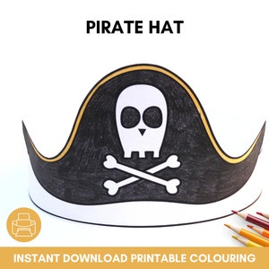 Pirate Hat Paper Crown, Printable Template, Pirate Captain Party Headband, Coloring Sheet Activity, Kids Craft, Birthday Bag Favor,