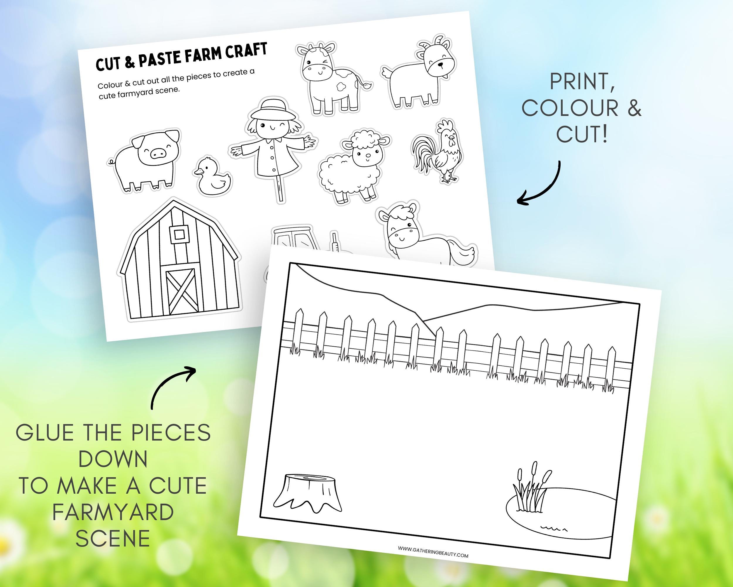 Build a Farm, Cut and Paste Craft, Printable Farmyard, Farm Scene ...