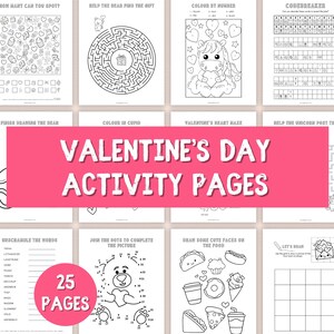 Puede incluir: Un conjunto de 25 páginas de actividades imprimibles para el Día de San Valentín para niños. Las páginas presentan una variedad de actividades, que incluyen colorear, punto a punto, búsquedas de palabras, laberintos y mucho más. Las páginas son en blanco y negro y son perfectas para una fiesta del Día de San Valentín o una actividad en el aula.