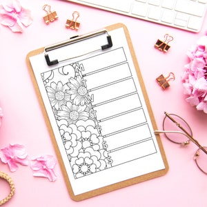 Colouring Weekly Planner - Printable Planner Page - Adult Colouring - Colouring Schedule - Floral Colouring - A4/US Letter Digital Download image 3