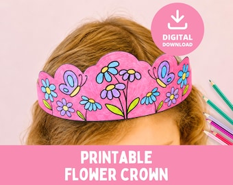 Printable Flower Crown, Spring Paper Craft, Kids Activity, Colour In Crown, DIY Headband, Kids Crafts, Party Favour, PDF Template
