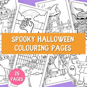 Páginas para colorear de Halloween, hojas para colorear imprimibles, imprimibles espeluznantes, actividades para niños, página de actividades para fiestas, libro para colorear para niños