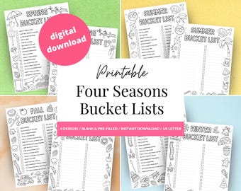 Printable Bucket Lists, Seasonal To-Do List, Colouring Pages, Spring Kids Activities, Fall Winter Checklist PDF, Summer Kids Activity Sheet,