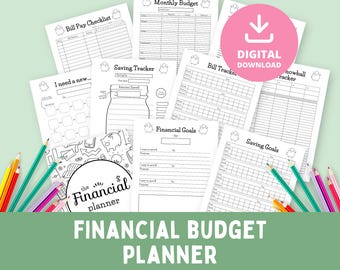 Budget Planner, Financial Printable, Savings Trackers, Budgeting Binder, Planning Sheet, Tracker Template, Letter Size PDF, Black & White