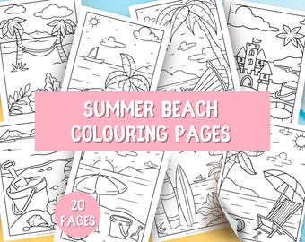 Summer Coloring Pages, Printable Cute Beach Coloring Book, Kids Activity Sheets, Adult Colouring, Holiday Summer Party Activities