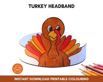Cappello di carta da tacchino, fascia per capelli del Ringraziamento, lavoretto stampabile, corona di carta, attività per bambini, borsa per feste, lavoretti da pellegrino, colorazione autunnale, costume fai da te