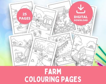 Farm Coloring Pages, Printable Coloring Sheet, Cute Animal Coloring, Activity Worksheets, Kids Coloring Book, Easy Kids Colouring