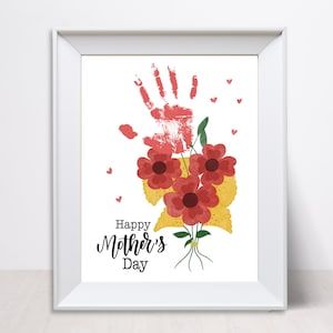 Muttertag Handabdruck Handwerk, Handabdruck Kunst, Blumenstrauß, Blumen Handabdruck Kunst, Geschenk für Mama, Basteln für Mama, DIY Geschenk, druckbares Geschenk