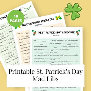 St Patrick's Day Mad Libs, Printable Game, Mad Lib PDF, Paddys Day Story, Fill-In-The-Blanks, Classroom Party Games, Kids Activity Worksheet