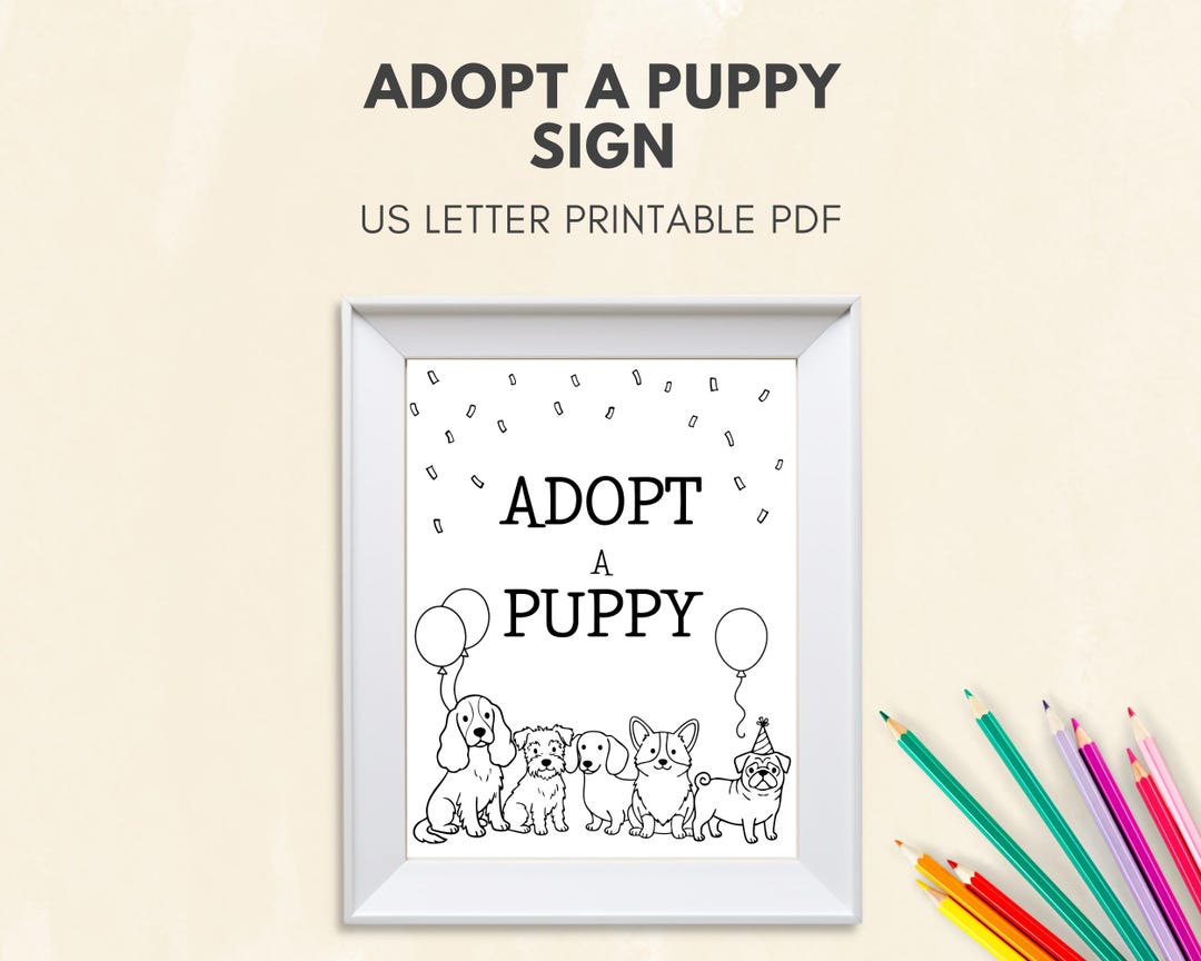 Adopt A Puppy Sign, Birthday Printable Sign, Table Sign, Pet Adoption ...