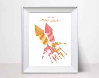 New Year Handprint Craft, Firework Handprint Craft, Firecracker Handprint Art, Toddler Preschool Baby, New Years Handprint Printable,