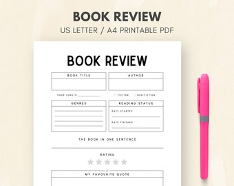Book Review Template, Simple Book Review Printable, Book Journal, Reading Log, Printable Book Review, Reading Tracker, Reading Journal, PDF