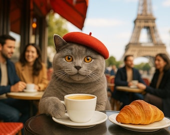 Paris Café Cat Printable Art