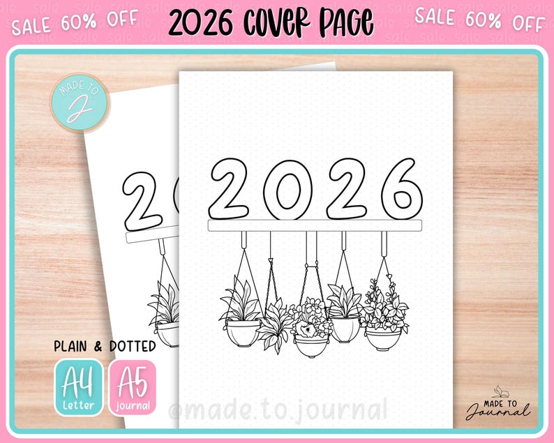 2026 Cover Page, 2026 Bullet Journal Cover, Printable Planner Cover ...
