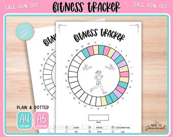 Fitness Tracker, Printable Journal, Bullet Journaling Template, Monthly Tracker page, Circle, Monthly Planner, Dotted + Plain, A5 & A4