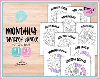 Monthly Tracker BUNDLE, 2026 Bullet Journal Trackers, Bujo Planners, Monthly Planners, Undated, Dotted + Plain, A5 & A4 Letter, Printable