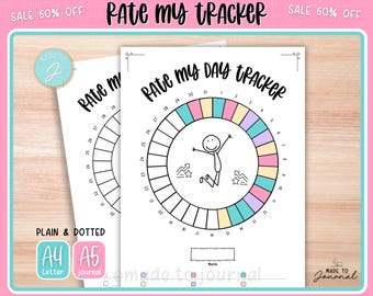 Rate my Day Tracker, Printable Journal, Bullet Journaling Template, Monthly Tracker page, Circle, Monthly Planner, Dotted + Plain, A5 & A4