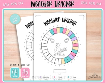 Weather Tracker -Printable Journal, Bullet Journaling Template, Monthly Tracker page, Circle, Monthly Planner, Dotted + Plain, A5 & A4