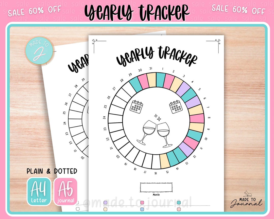 Printable Journal Racker Yearly Tracker, Printable Journal, Bullet Journaling Template, Monthly ...