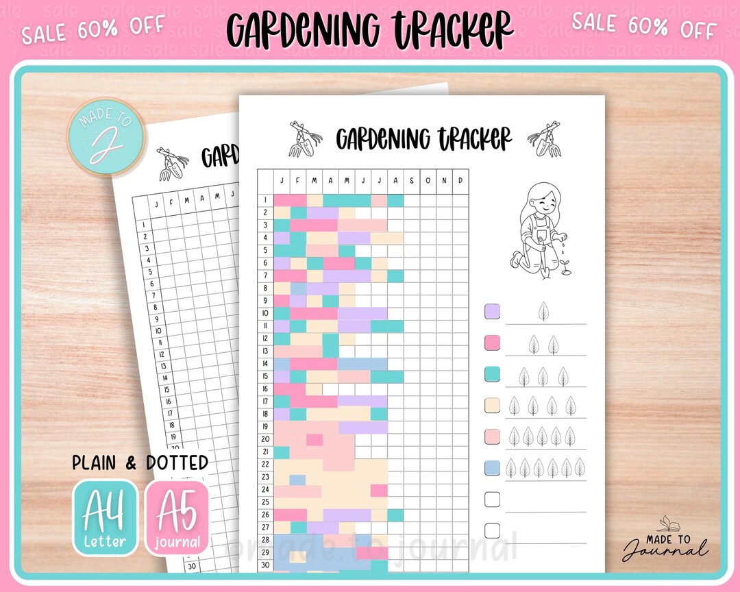 Gardening Tracker - Printable Journal, Bullet Journaling Template, Yearly Tracker Page, Year in ...