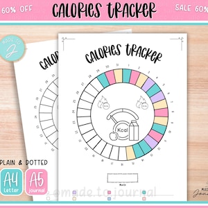 Calorie Tracker, Printable Journal, Bullet Journaling Template, Monthly Tracker page, Circle, Monthly Planner, Dotted + Plain, A5 & A4