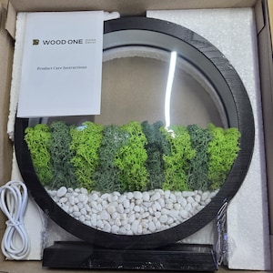 Round Wood Table Lamp with Preserved Moss | Scandinavian Night Light | Biophilic Decor image 18