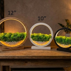 Round Wood Table Lamp with Preserved Moss | Scandinavian Night Light | Biophilic Decor image 4