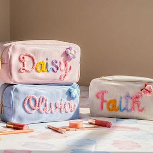 Personalized Large Corduroy Pouch : Custom Name Makeup & Toiletry Bag