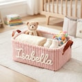 Personalized Baby Storage Basket,Baby Shower Gift, Moms To Be Gifts,Nursery Organizer with Leather Handles