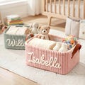 Personalized Baby Storage Basket,Baby Shower Gift, Moms To Be Gifts,Nursery Organizer with Leather Handles