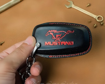 Ford Mustang Leather Key Fob Cover for GT EcoBoost Dark Horse Shelby GT500 GT350 Mach 1 Bullitt Cobra, Custom Key Case, Multiple Colors