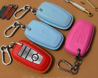 Bronco Leather Key Fob Cover, Custom Smart Key Case for bronco Sport Raptor Badlands Wildtrak Sport Big Bend Outer Banks, 60+ Colors & Logos