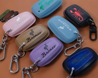 Ford Bronco Leather Key Fob Cover, 3 4 5 Button Smart Key Case with Keychain, Raptor Badlands Sport Custom Logo Color Gift